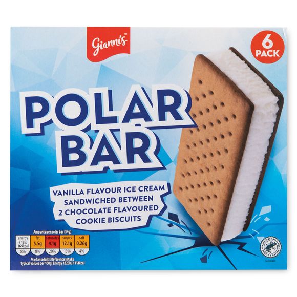 Polar Bar Ice Cream Biscuits 6x100ml 324g Gianni's